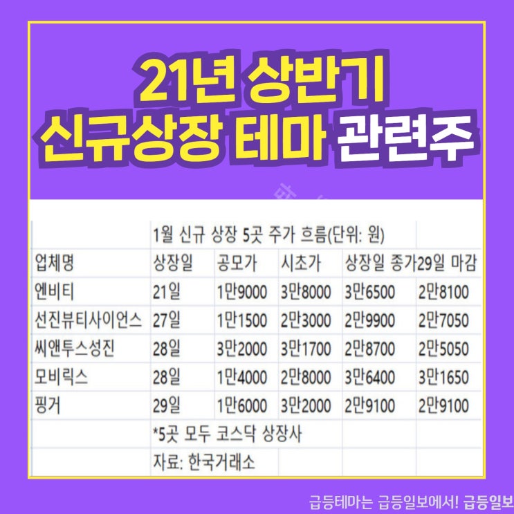 21년 상반기 신규상장 테마 관련주 by급등일보