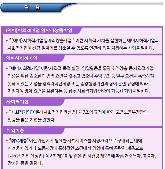 사회적기업 재정지원사업 기간 등