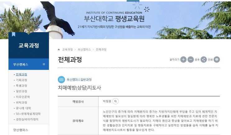  부산대학교평생교육원 부산치매예방(상담)지도사 치매예방관리사 치매예방강사