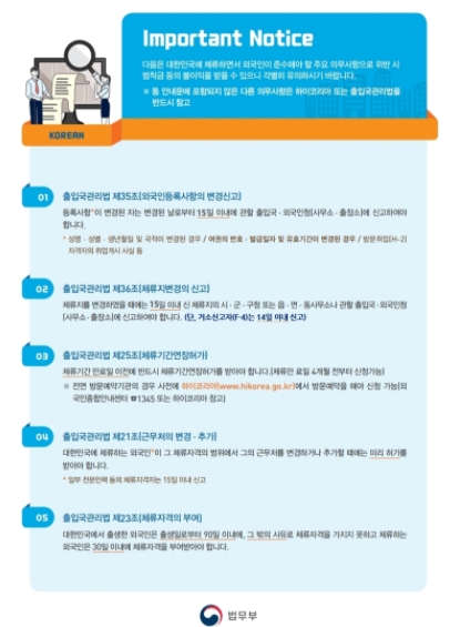 한국 체류중인 외국인 준수 의무사항 한국 체류중인 외국인 준수 의무사항