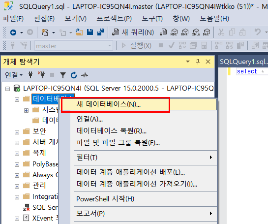  (MSSQL) 데이터베이스 생성 & 사용자 설정