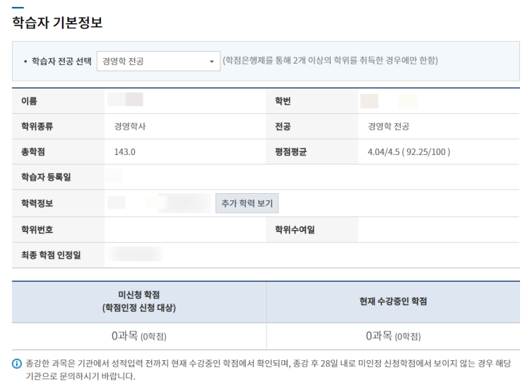  학점은행제 학위(경영학사) 직접 신청해보기