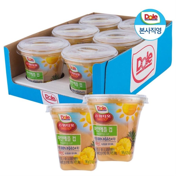  [특가상품] dole 돌 간편 컵 과일 통조림 후룻컵 198gx6개 4종 파인애플 망고 황도 복숭아 자몽 14,500 원~ 