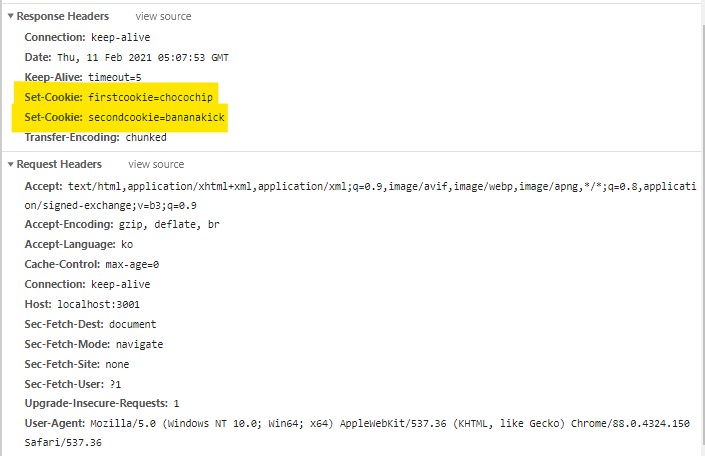  Nodejs 쿠키 생성, 읽기