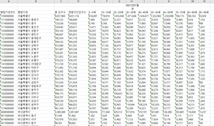  (부동산 Data) 연령별 인구수