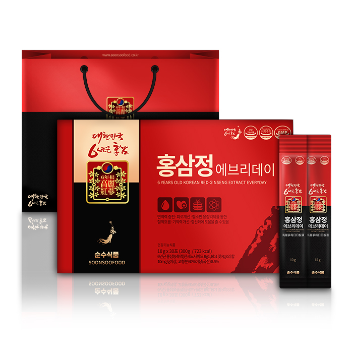 인지도 있는 순수식품 6년근 홍삼정 에브리데이 10g x 30p + 쇼핑백, 30개입(로켓배송) 좋아요