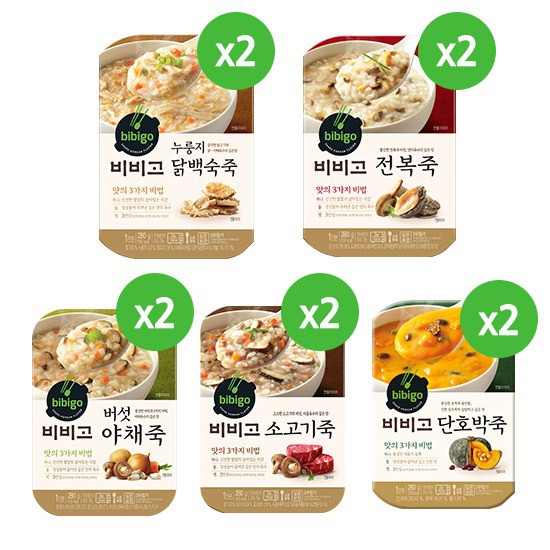 가성비 뛰어난 총 10개입/280g 비비고죽 닭2 전복2 버섯야채2 소고기2 단호박2, 상세설명 참조, 없음 추천합니다