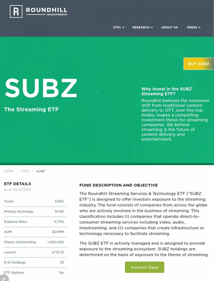  # SUBZ 스티리밍 ETF 출시