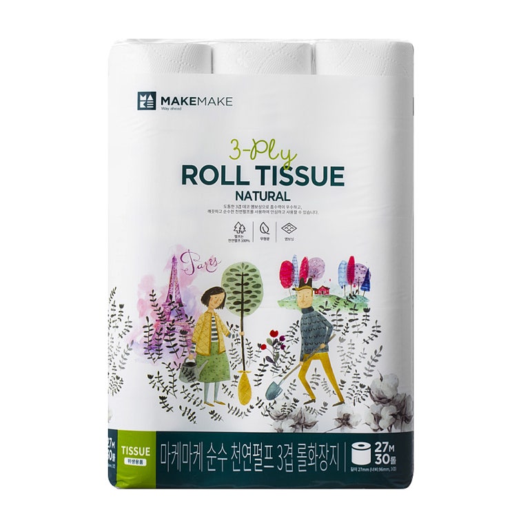 구매평 좋은 마케마케 순수 천연펄프 3겹 롤화장지 27m, 30롤, 1개(로켓배송) 좋아요 구매평 좋은 마케마케 순수 천연펄프 3겹 롤화장지 27m, 30롤, 1개(로켓배송) 좋아요