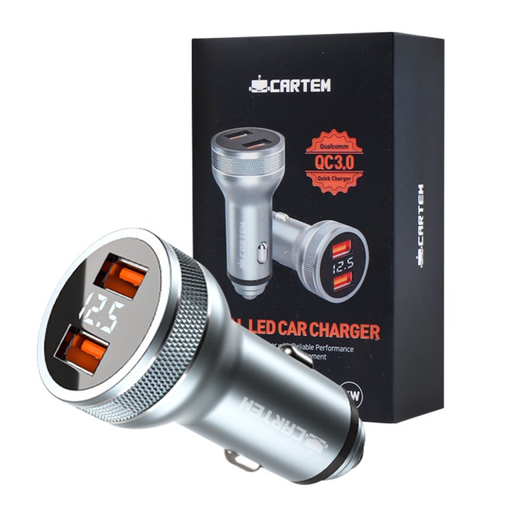 요즘 인기있는 카템 풀메탈 LED QC3.0 듀얼 차량용 고속 충전기 36W, CT095, 혼합색상(로켓배송) 추천해요