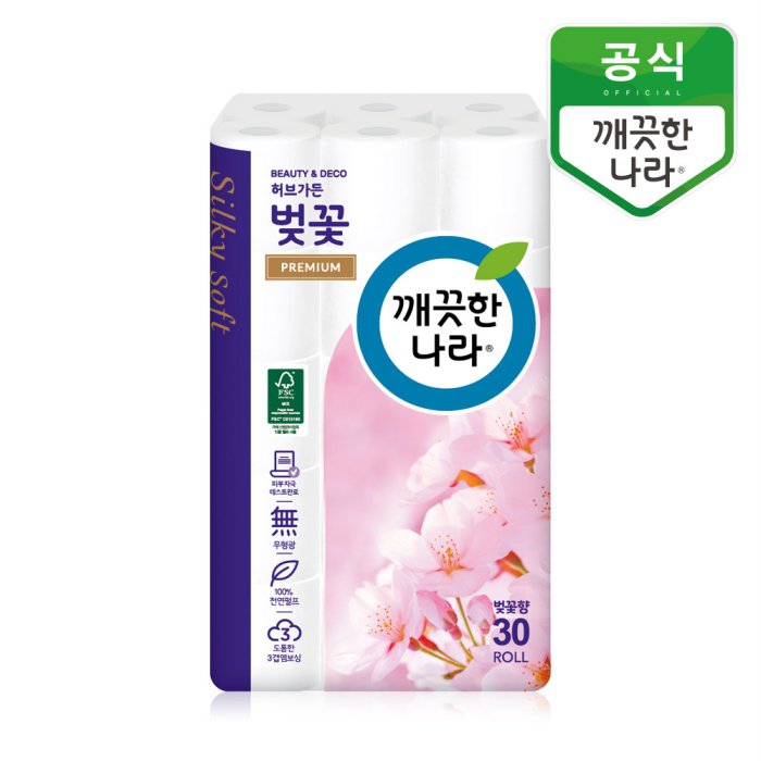 갓성비 좋은 깨끗한나라 벚꽃프리미엄 3겹 화장지 27m 30롤 1팩, 단일상품 추천합니다 갓성비 좋은 깨끗한나라 벚꽃프리미엄 3겹 화장지 27m 30롤 1팩, 단일상품 추천합니다