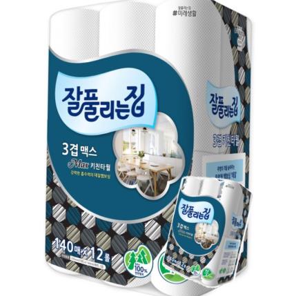 잘풀리는집 3겹 맥스 키친타올 140매,12개입,1팩