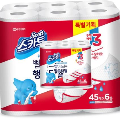 스카트 빨아쓰는 타올 45매,6롤,1팩