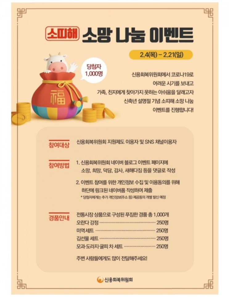  [2021/2/4~2/21] 신용회복위원회, 블로그 댓글 작성 전통시장식품 1000명