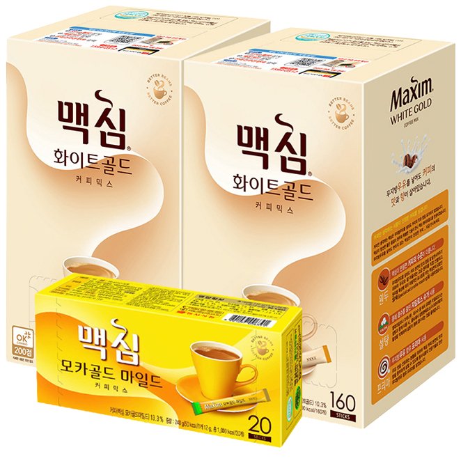 의외로 인기있는 맥심 화이트골드 커피믹스 11.7g x 320p + 모카골드 마일드 커피믹스 12g x 20p, 1세트(로켓배송) ··· 의외로 인기있는 맥심 화이트골드 커피믹스 11.7g x 320p + 모카골드 마일드 커피믹스 12g x 20p, 1세트(로켓배송) ···