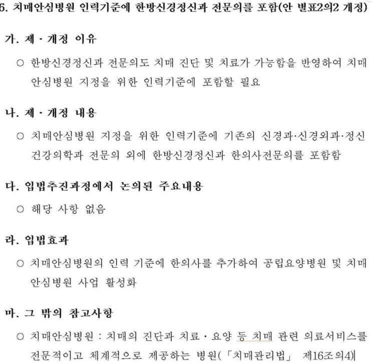  치매안심병원 인력기준 개정안