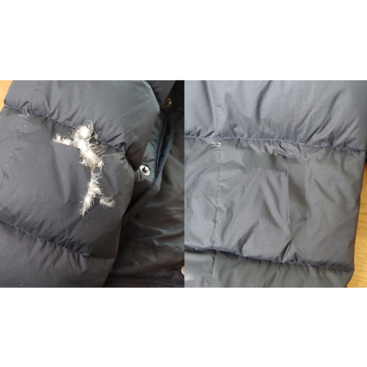  패딩이 찢어져서 집에서 수선테이프로 셀프수선을 한 이야기