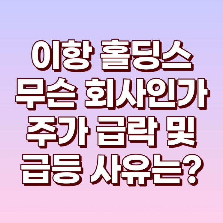 이항 홀딩스?? 무슨 회사이고 주가 급락과 급등 뭘까?