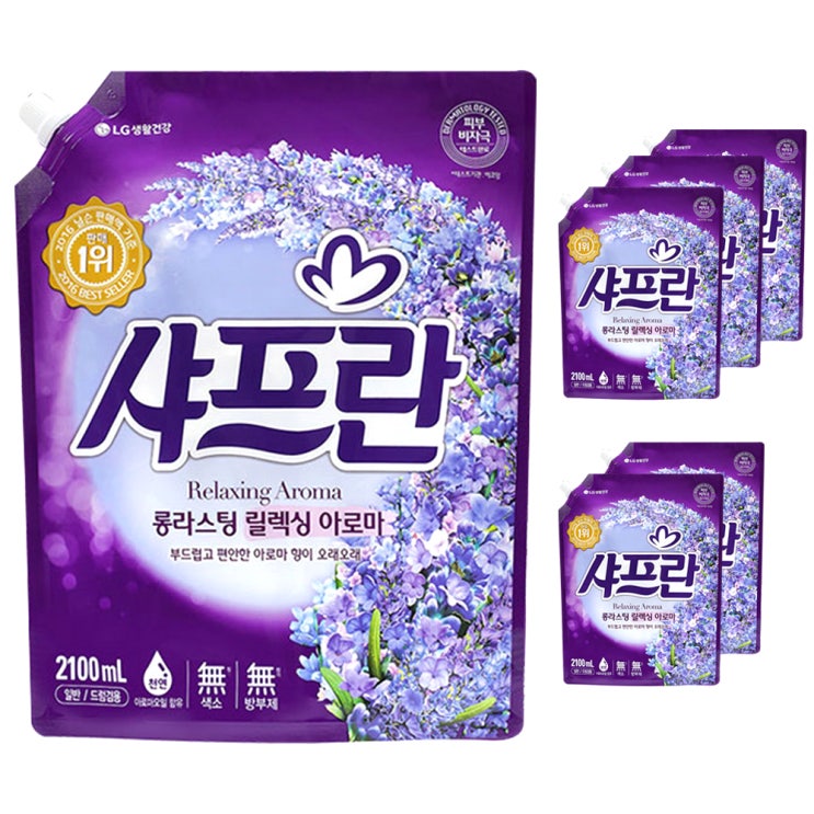 인지도 있는 샤프란 롱라스팅 릴렉싱 아로마 섬유유연제 리필, 2.1L, 6개 ··· 인지도 있는 샤프란 롱라스팅 릴렉싱 아로마 섬유유연제 리필, 2.1L, 6개 ···