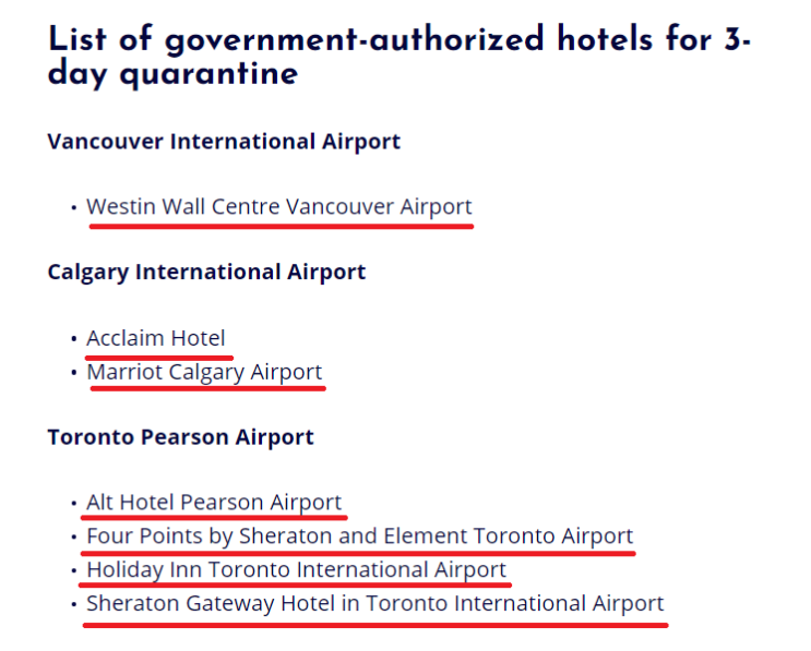 캐나다 워킹홀리데이 21년 2월 22일 이후 입국자 호텔 자가격리 리스트 발표