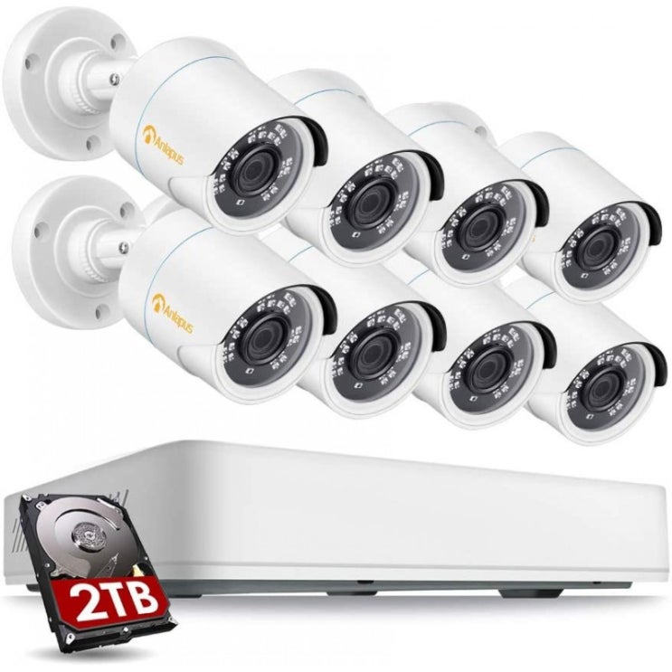 후기가 좋은 Anlapus 8 Channel H.265+ 1080P 아웃도어 보안 카메라 DVR 시스템 2TB 하드 드라이브 가정용 8PCS 2MP 야간 비전 감시 카메, 단일옵션