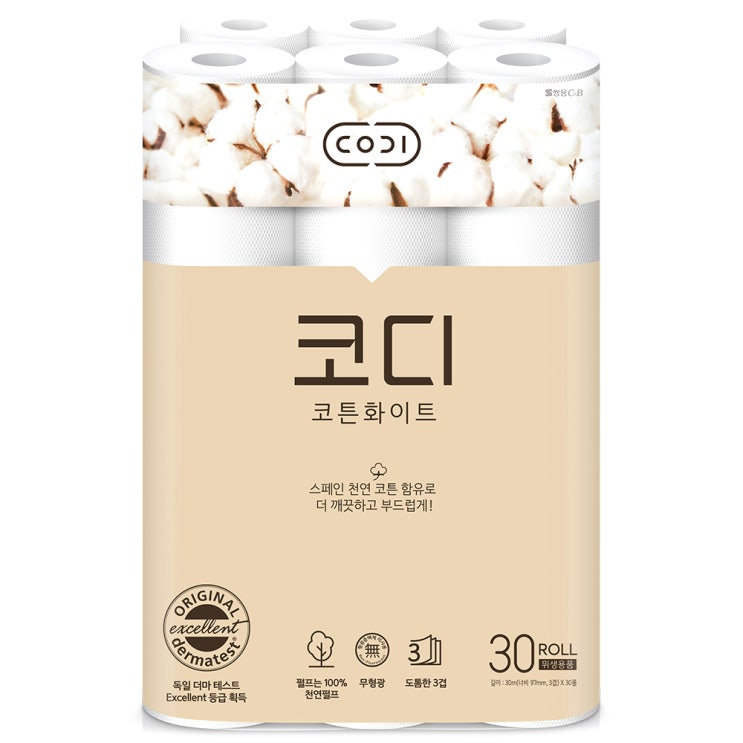 핵가성비 좋은 코디 코튼화이트 3겹 롤화장지 30m, 30롤, 1개(로켓배송) 추천합니다 핵가성비 좋은 코디 코튼화이트 3겹 롤화장지 30m, 30롤, 1개(로켓배송) 추천합니다