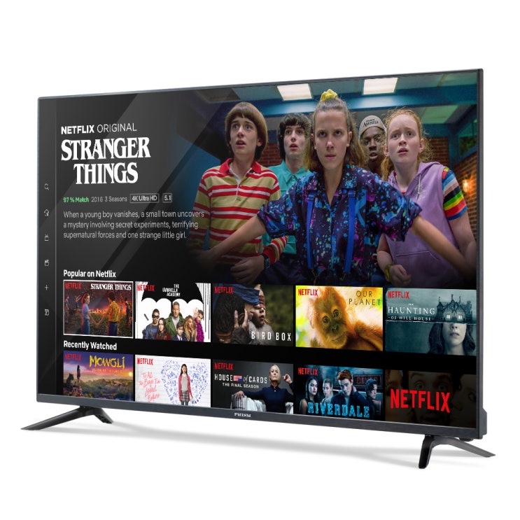 프리즘 스마트 4K UHD HDR TV 139.7cm NETFLIX 5.1 139.7cm PT55UL + HDMI 케이블, 스탠드형, 자가설치