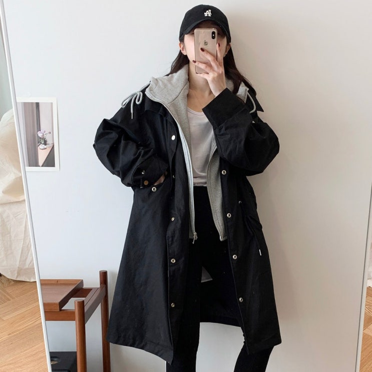 인기있는 바이퀸즈 배색 후드 레이어드 롱 야상 점퍼 봄신상 추천해요 인기있는 바이퀸즈 배색 후드 레이어드 롱 야상 점퍼 봄신상 추천해요