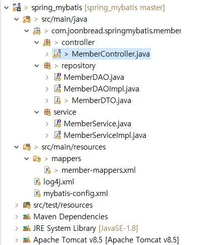 Spring - Spring / MyBatis / Oracle 연동하여 회원정보관리 - 회원정보 수정 / 삭제 (log4j.xml, BootStrap v4.4.1 사용)