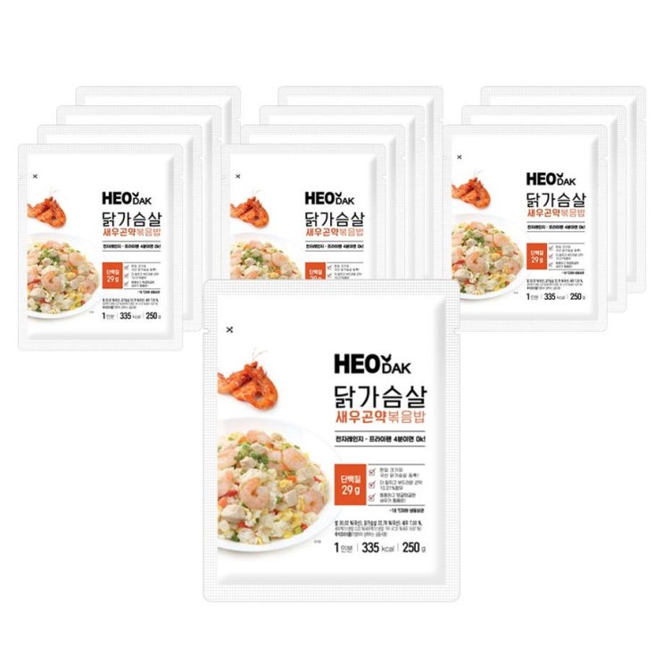  [대박할인] 허닭 본사당일출고 닭가슴살 새우곤약볶음밥 250g 12팩 1팩 당 335kcal 25,900 원 26% 할인