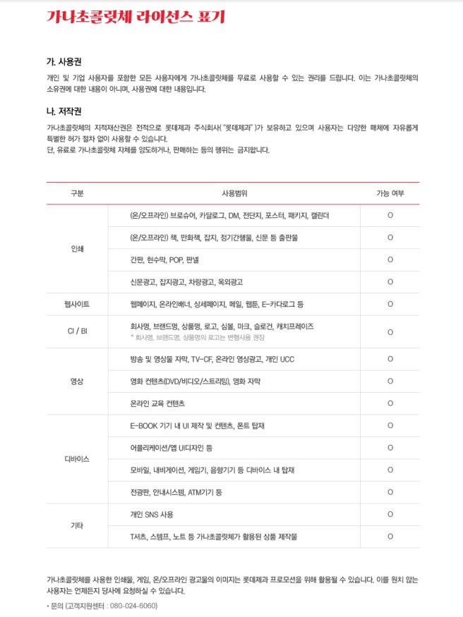 롯데제과 상업용 무료 폰트 가나초콜릿체