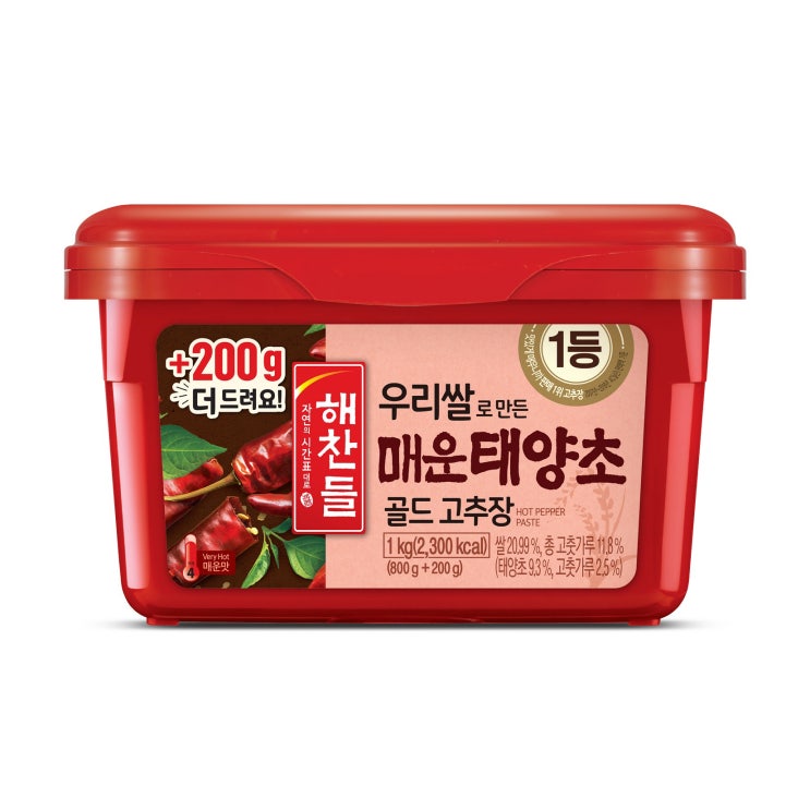 인지도 있는 해찬들 우리쌀로 만든 매운 태양초 골드 고추장, 1kg, 1개 좋아요 인지도 있는 해찬들 우리쌀로 만든 매운 태양초 골드 고추장, 1kg, 1개 좋아요