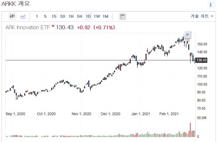 성장주 여신 캐시 우드 , 금리상승에 아크 ETF 흔들