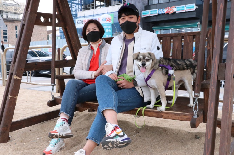  강원도 속초에서 강아지와 가족사진