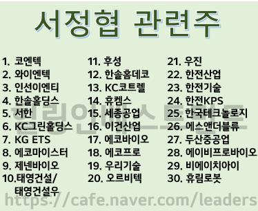  서정협 관련주 테마주 정리