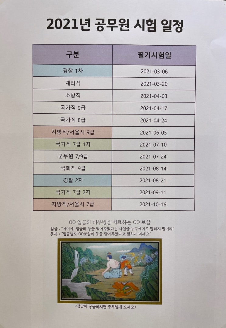  21년도 공무원 시험 일정