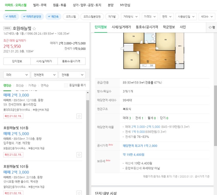  의정부시 호원동 호원 하늘빛 아파트 경매, 2020 타경 15372호 의정부시 아파트