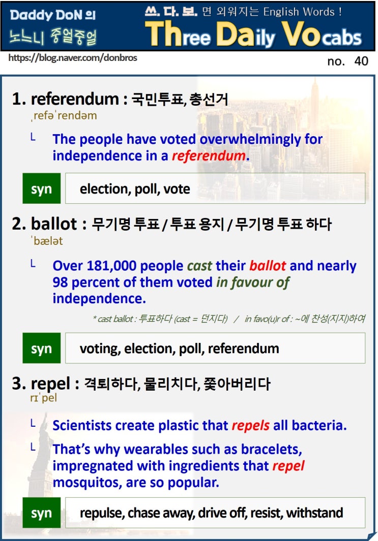 【영어】 쓰다보면 외워지는 영어 단어 - referendum, ballot, repel