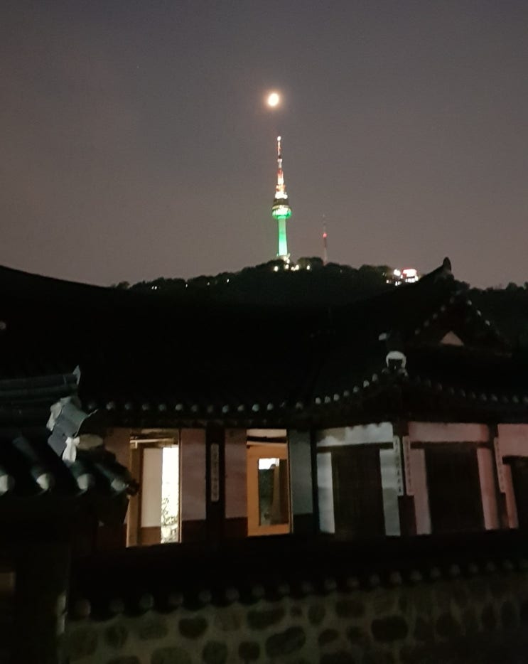  남산타워 위에 떠있는 달구경