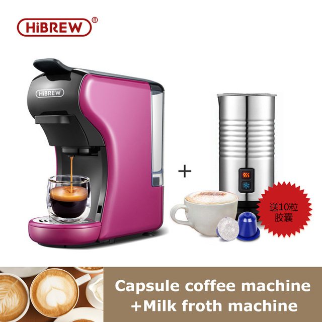 많이 팔린 커피머신 HiBREW에스프레소 캡슐 사무 멀티 기능 통용 Nes DG캡슐, T02-504퍼플스커트+mf802핫밀크기( 10입자) ···