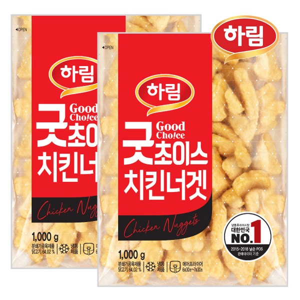 인지도 있는 하림 굿초이스 치킨너겟 2kg( 1kg x 2봉 ), 1000g, 2개 추천합니다