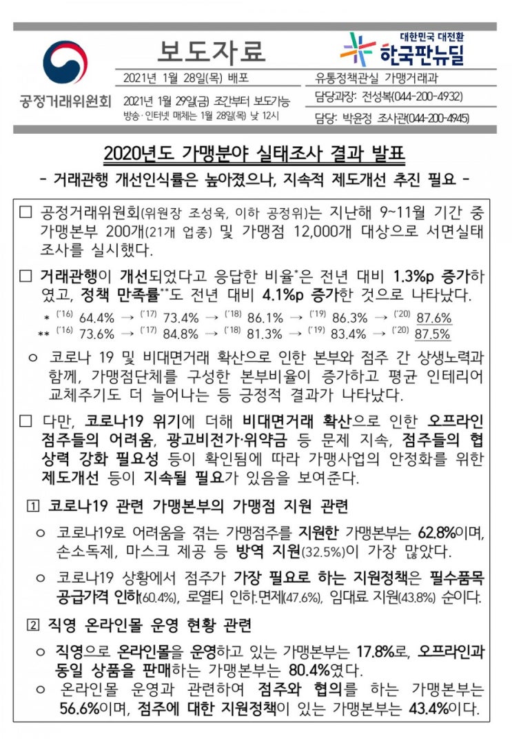 2020년 가맹사업 실태조사 결과