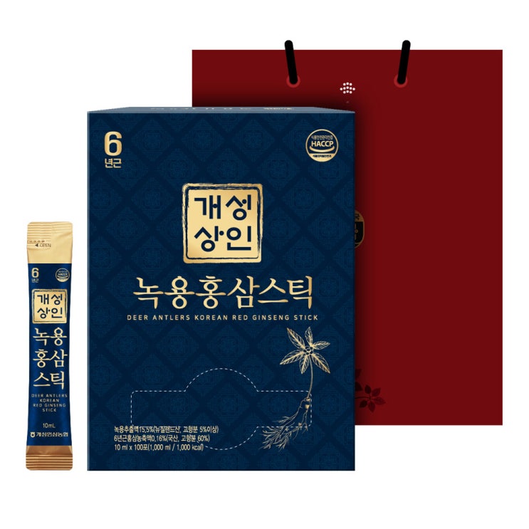 선호도 좋은 개성상인 녹용 홍삼스틱 100p + 쇼핑백, 10ml, 100포(로켓배송) ···