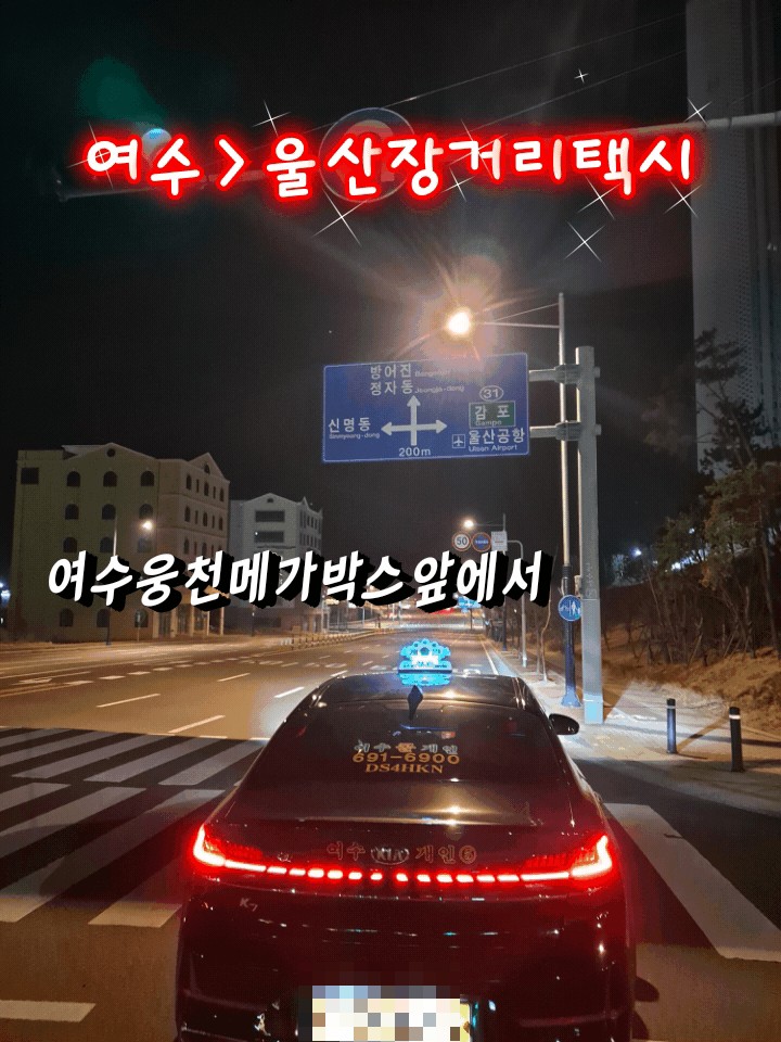  여수장거리택시(여수>울산장거리택시(여수웅천메가박스앞에서 울산광역시 북구 산하동까지안전운행)