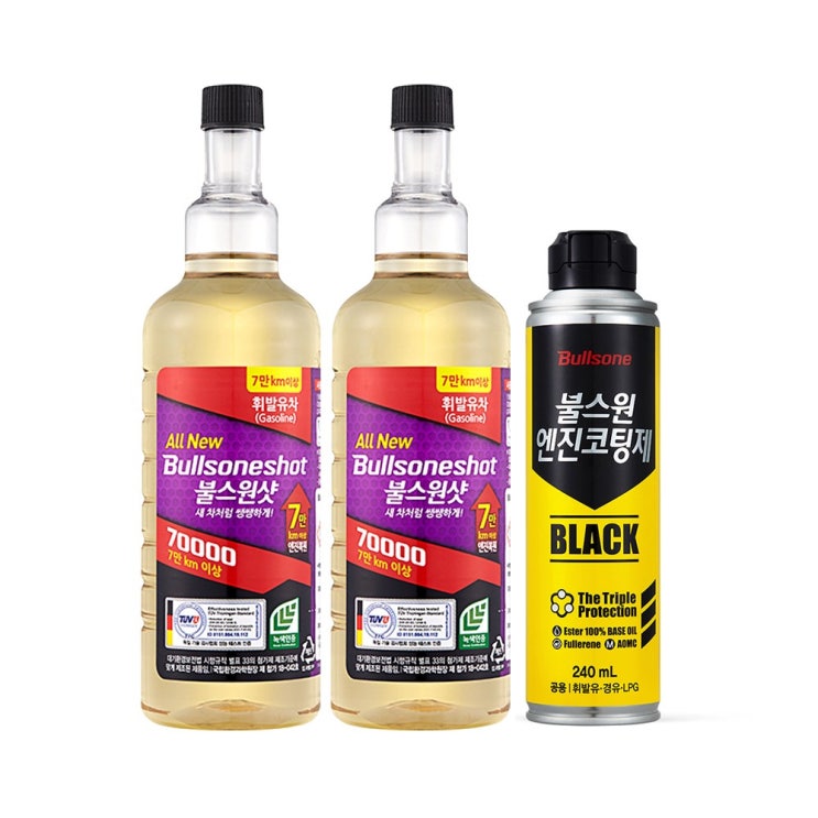 가성비갑 불스원 불스원샷 7만키로 2개입 휘발유+엔진코팅제 블랙 240ml 연료첨가제, 1세트 좋아요 가성비갑 불스원 불스원샷 7만키로 2개입 휘발유+엔진코팅제 블랙 240ml 연료첨가제, 1세트 좋아요