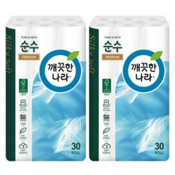 인기 많은 깨끗한나라 순수 프리미엄 3겹 데코 롤화장지 30m 30롤 2팩, 60롤 ··· 인기 많은 깨끗한나라 순수 프리미엄 3겹 데코 롤화장지 30m 30롤 2팩, 60롤 ···