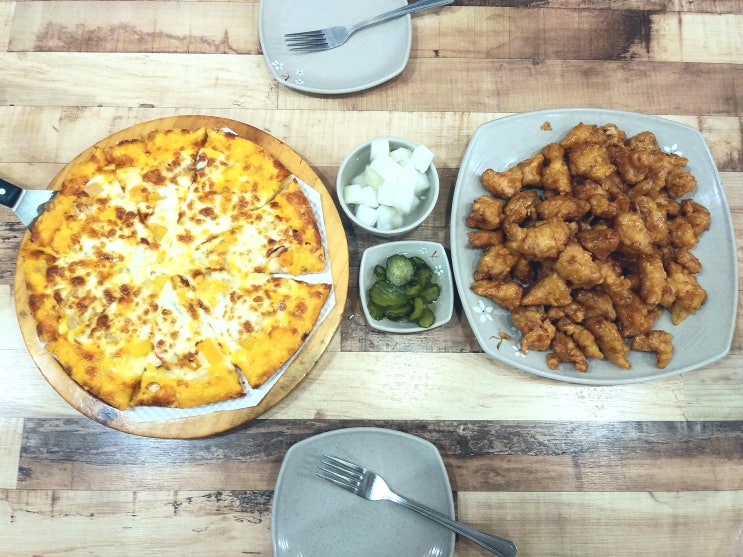 [강원도 인제]내린천로 맛집 피자치킨 샾의 치즈듬뿍 고구마피자골드