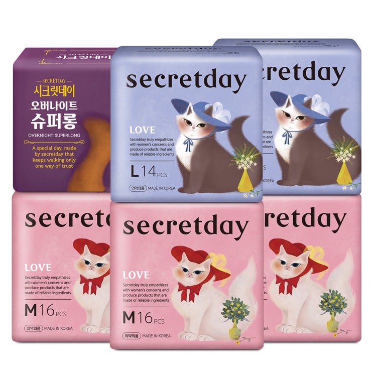 잘나가는 시크릿데이 러브 날개형 생리대 중형 16p x 3팩 + 대형 14p x 2팩 + 슈퍼롱 오버나이트 8p, 1세트(로켓배송) 좋아요 잘나가는 시크릿데이 러브 날개형 생리대 중형 16p x 3팩 + 대형 14p x 2팩 + 슈퍼롱 오버나이트 8p, 1세트(로켓배송) 좋아요
