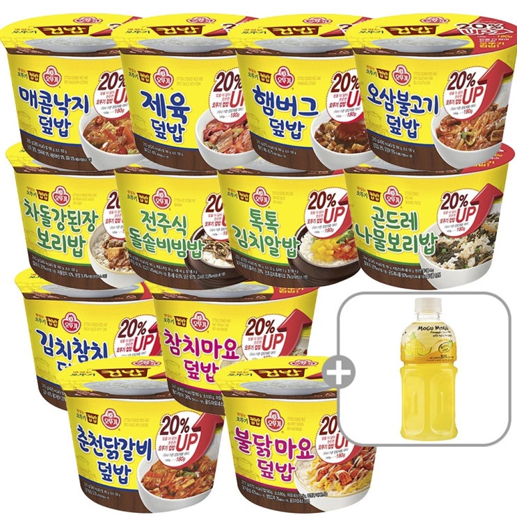 선호도 높은 오뚜기 컵밥 12종 김치참치+제육+오삼불고기+매콤낙지+춘천닭갈비+햄버그+알밥+돌솥비빔+곤드레나물밥+차돌강된장+불닭마요+참치마요 모구모구 증정 ··· 선호도 높은 오뚜기 컵밥 12종 김치참치+제육+오삼불고기+매콤낙지+춘천닭갈비+햄버그+알밥+돌솥비빔+곤드레나물밥+차돌강된장+불닭마요+참치마요 모구모구 증정 ···