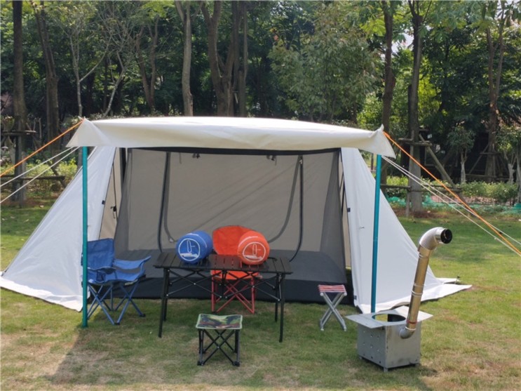 인지도 있는 택티컬 A형 필드 서바이벌 생존 쉘터 감성 캠핑 인디언 텐트 티피, 화이트 텐트 무료 매트 좋아요